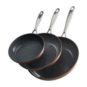 Frying Pan Skillet, Aluminum Egg Fry Pans, 3 Piece (8, 10, 12 in), Nonsitck Ceramic Heavy-Duty Skillets with Heat-Resistant Handle, Chef's Cookware