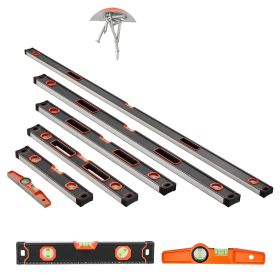 6-Piece Torpedo Level, 78/48/32/24/16/10 Inch Box Levels Set, Bubble Vials Ruler for 45/90/180 Degree