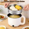 Dual Power 300W/600W Electric Hot Pot, Non-Stick Ceramic Inner Pot with Steamer, Dry-Boil Protection Multi-Cooker