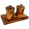 Premium Olive Wood Canister Set with Carved Storage Base - Elegant Countertop Kitchen Organizers for Spices, Tea, Coffee