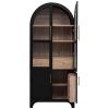 71" Tall Arched Kitchen Pantry Cabinet with Door Shelves, Farmhouse Kitchen Storage Cabinet with Open & Adjustable Shelves, Hidden Drawer & Glass Door