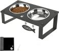 Elevated Cat Bowls with Splash Proof Mat for Kitten Puppy, 10Â° Tilted Raised Cat Bowl Stand Anti-Vomiting, 2 Wide Shallow Stainless Steel Bowls